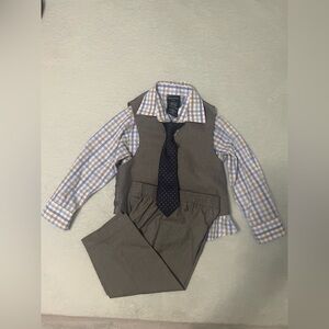 Nautica Kids Gray Vest Set with Blue Plaid Shirt and Navy Tie
